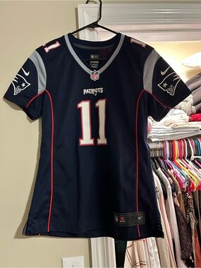 NFL Navy Blue Football Jersey with White and Red Accents